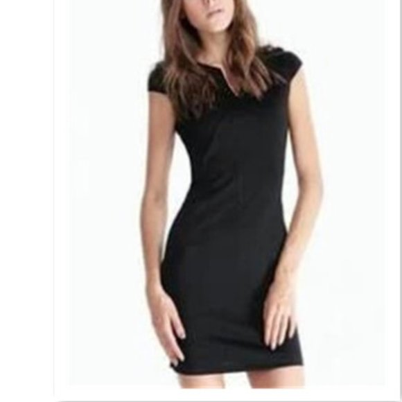 Black V Neck Short Sleeve Slim Bodycon Dress - Picture 1 of 4